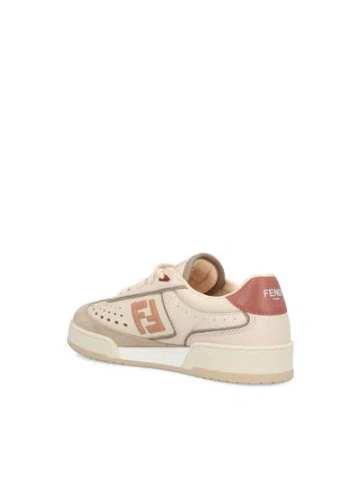 Fendi Modern Contrast Panel Sneakers With Perforated Design In Brown