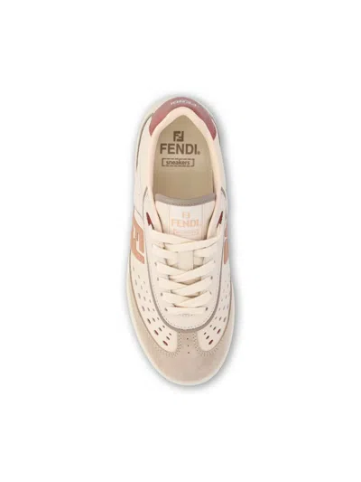Fendi Modern Contrast Panel Sneakers With Perforated Design In Brown