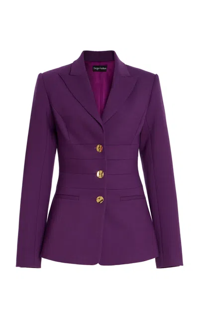 Sergio Hudson Pleated Waist Wool Blazer In Purple