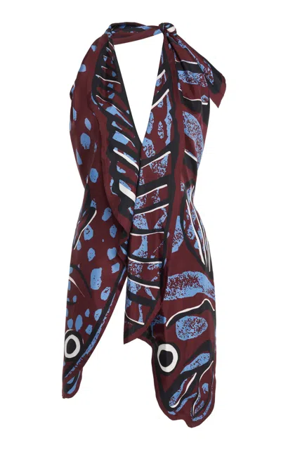 Bottega Veneta Women Multicolor Top With Asymmetric Design And All-over Printed Motif In Silk Woman In Brown