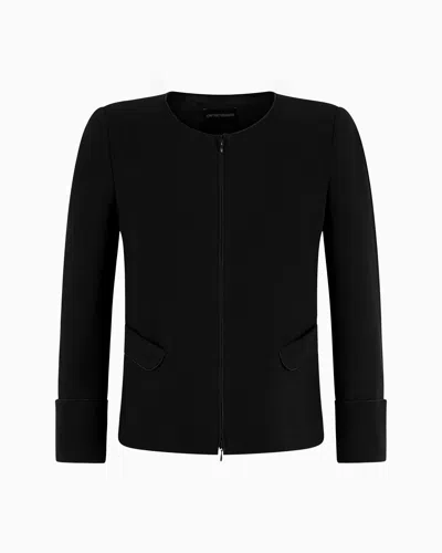 Emporio Armani Ttoman Fabric Full-zip Cardigan In Black