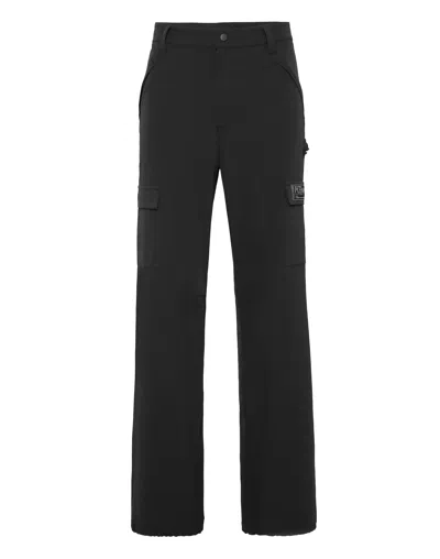 Plein Sport Technical Nylon Loose Fit Cargo Trousers Scratch In Black