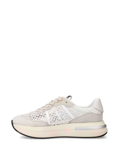 Premiata Luxe Mesh And Suede White Sneakers In Multicolor