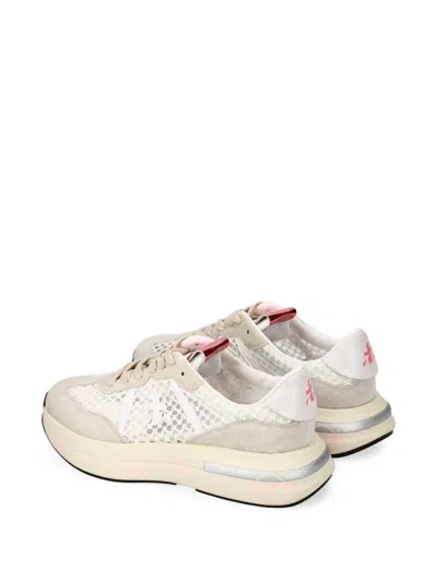 Premiata Luxe Mesh And Suede White Sneakers In Multicolor