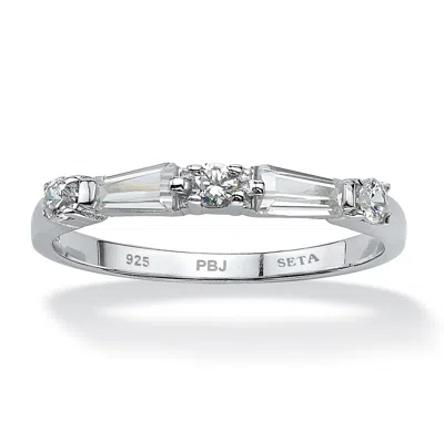 Palm Beach Jewelry .98 Tcw Round And Baguette Cubic Zirconia Ring In .925 Sterling Silver In White