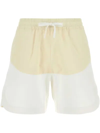Herno Two-tone Stretch Cotton Blend And Nylon Shorts In White