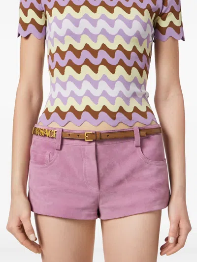 Versace Logo-lettering Buckle Belt In Brown