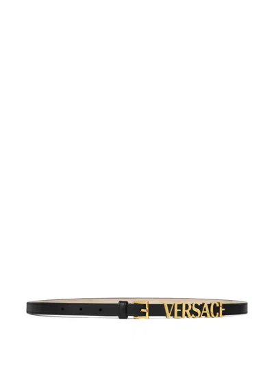 Versace Logo Leather Belt In Black