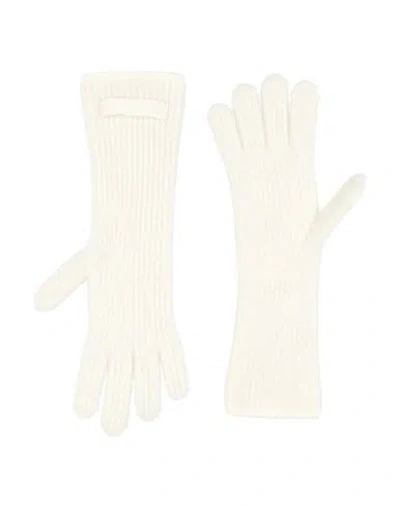 Jacquemus Ribbed Wool Gloves With Grosgrain Logo Detail In White