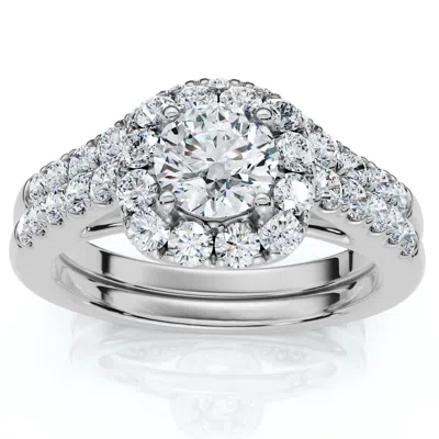 Pompeii3 1 1/10ct Cushion Halo Diamond Engagement Ring & Matching Band Gold/pt Lab Grown In Multi