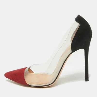 Pre-owned Gianvito Rossi Burgundy/black Suede And Pvc Plexi Pointed Toe Pumps Size 38 In Multicolor