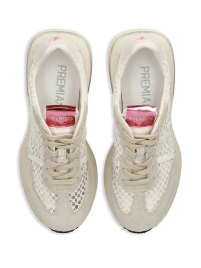 Premiata Luxe Mesh And Suede White Sneakers In Multicolor