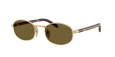 Prada Womens Gold Pr B53s Oval-frame Steel Sunglasses In Dark Brown