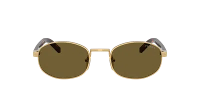 Prada Womens Gold Pr B53s Oval-frame Steel Sunglasses In Dark Brown