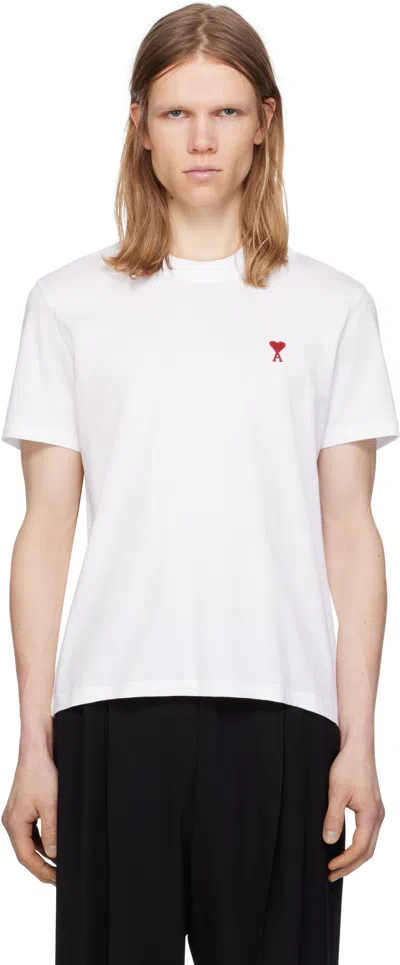 Ami Alexandre Mattiussi De Caur Embroidered Organic Cotton-jersey T-shirt In White