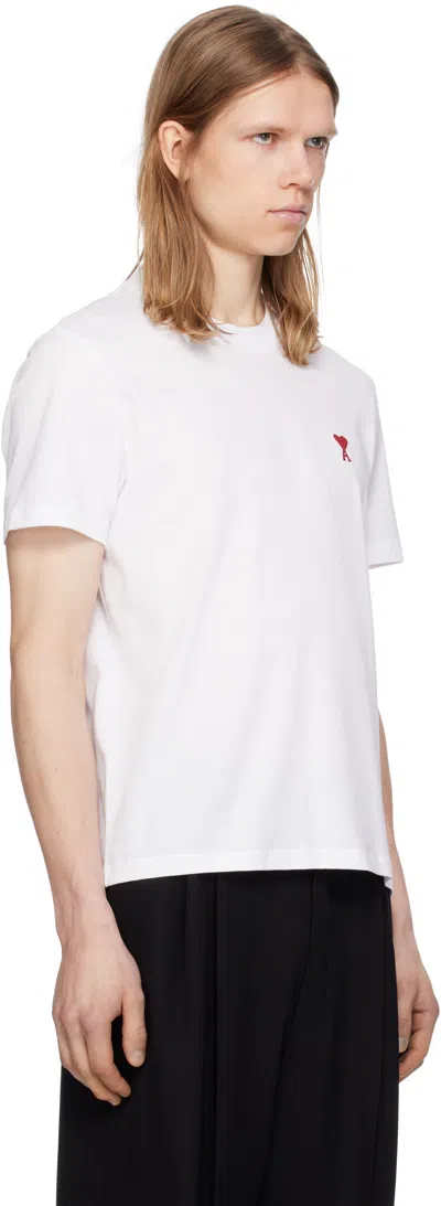 Ami Alexandre Mattiussi De Caur Embroidered Organic Cotton-jersey T-shirt In White