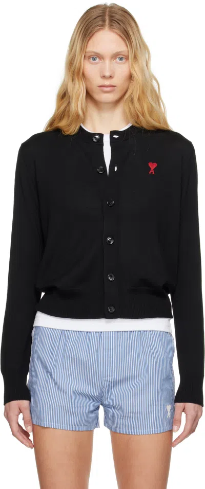 Ami Alexandre Mattiussi Cardigan In Wool Gabardine Black