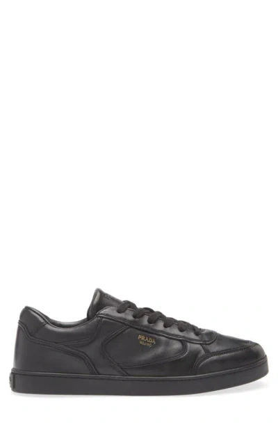 Prada Leather Sneakers With Flat Sole And Round Toe In Black
