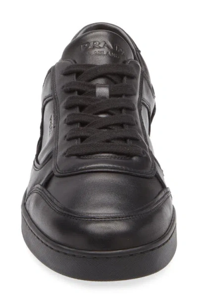Prada Leather Sneakers With Flat Sole And Round Toe In Black