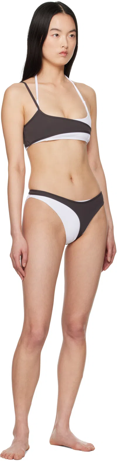 Ottolinger White & Brown Layered Bikini Bottom In White-brown