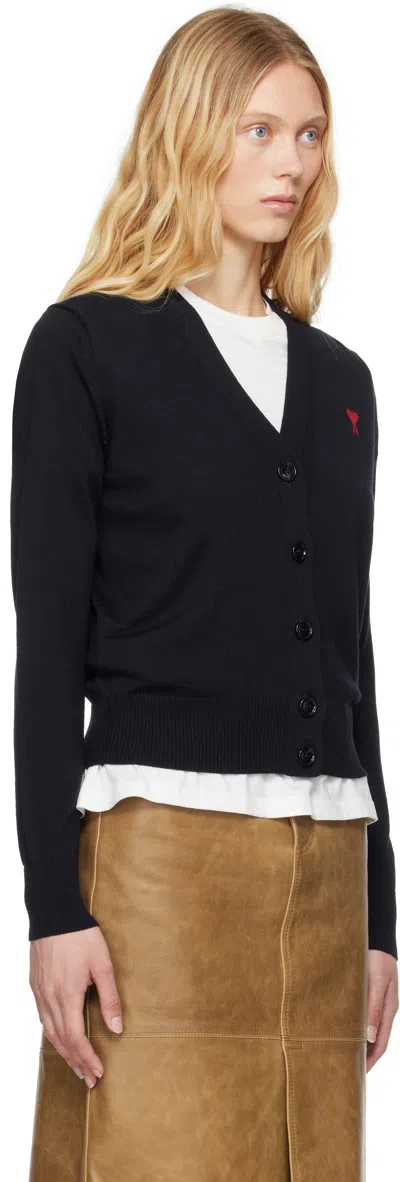 Ami Alexandre Mattiussi Navy Wool Ami De Coeur Cardigan In Black