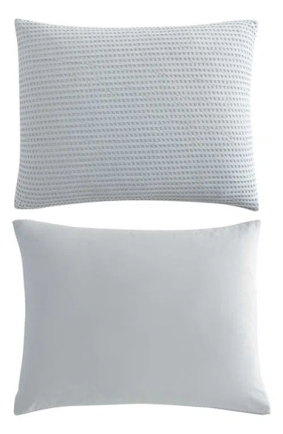 Kenneth Cole Solid Waffle Knit Full/queen Comforter & Sham Set In Light-pastel Blue