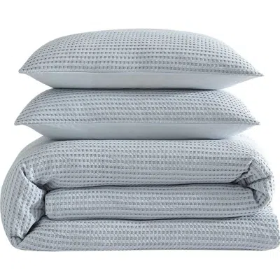 Kenneth Cole Solid Waffle Knit King Comforter & Sham Set In Light Pastel Blue