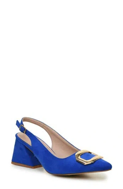 Nicole Miller Melrose Womens Pointed Closed Toe Block Heel Pumps In Blue Suede