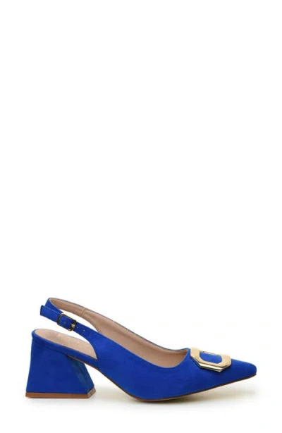 Nicole Miller Melrose Womens Pointed Closed Toe Block Heel Pumps In Blue Suede