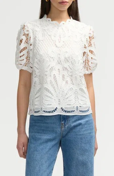 Nvlt Mock Neck Short Sleeve Lace Top In White