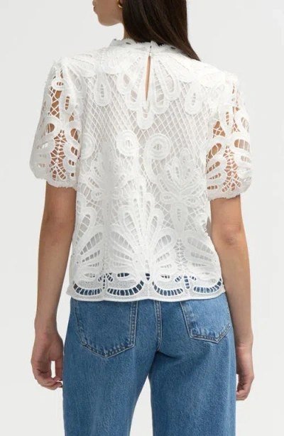 Nvlt Mock Neck Short Sleeve Lace Top In White