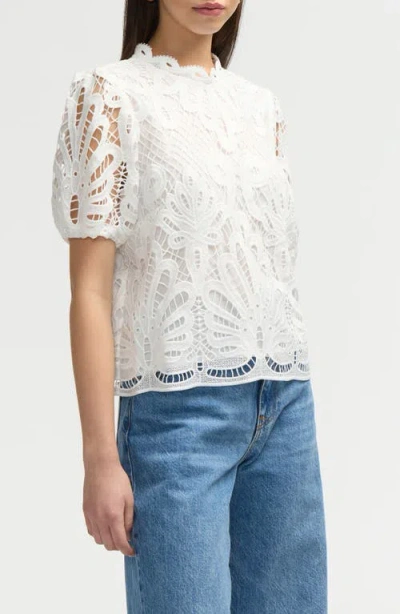 Nvlt Mock Neck Short Sleeve Lace Top In White