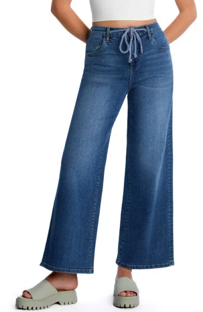 Hint Of Blu Mighty Drawstring High Waist Wide Leg Jeans In Relaxed Blue