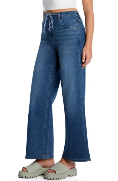 Hint Of Blu Mighty Drawstring High Waist Wide Leg Jeans In Relaxed Blue