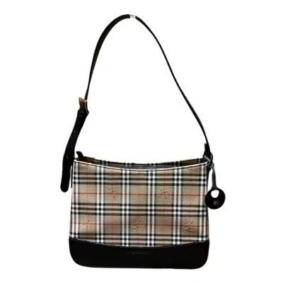 Pre-owned Burberry Beige Black Canvas Leather Shoulder Bag () In Beige, Black
