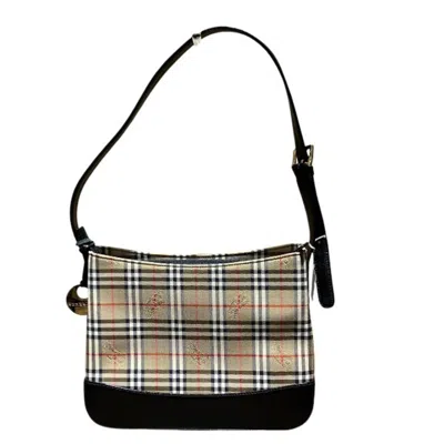 Pre-owned Burberry Beige Black Canvas Leather Shoulder Bag () In Beige, Black