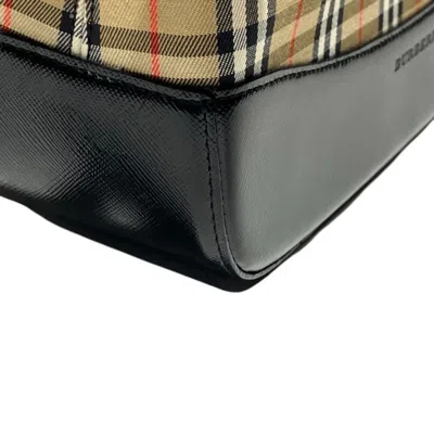 Pre-owned Burberry Beige Black Canvas Leather Shoulder Bag () In Beige, Black