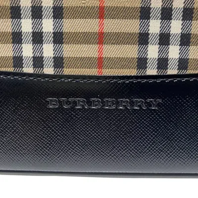 Pre-owned Burberry Beige Black Canvas Leather Shoulder Bag () In Beige, Black