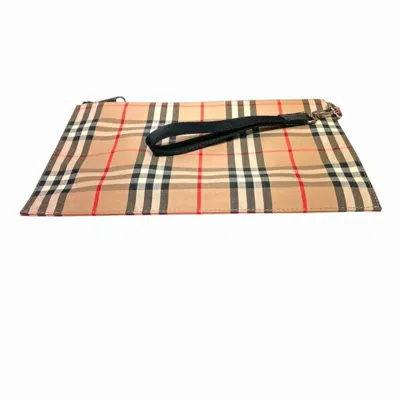 Pre-owned Burberry Beige Brown Canvas Leather Clutch Bag () In Beige, Brown