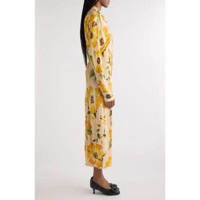 Acne Studios Floral-print Jersey Midi Shirt Dress In Orange
