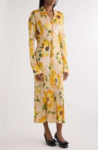Acne Studios Floral-print Jersey Midi Shirt Dress In Orange