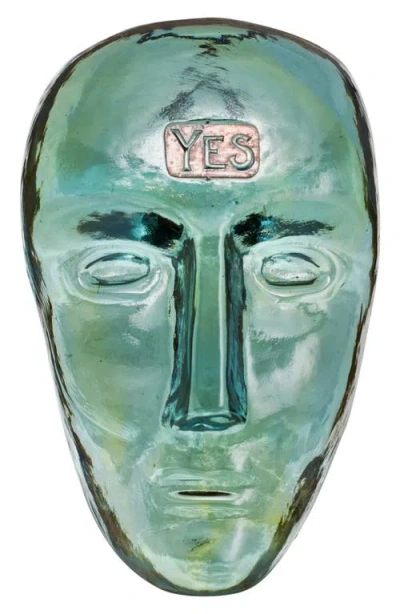 Kosta Boda Companion Yes Glass Mask Sculpture In Green