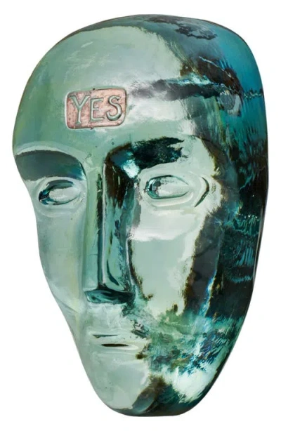 Kosta Boda Companion Yes Glass Mask Sculpture In Green