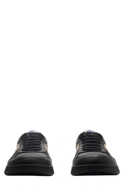 Burberry Indigo Blue Leather And Check Sneaker Terrace Men In Black/sand Ip Check