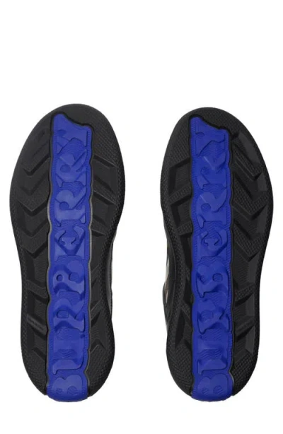 Burberry Indigo Blue Leather And Check Sneaker Terrace Men In Black/sand Ip Check