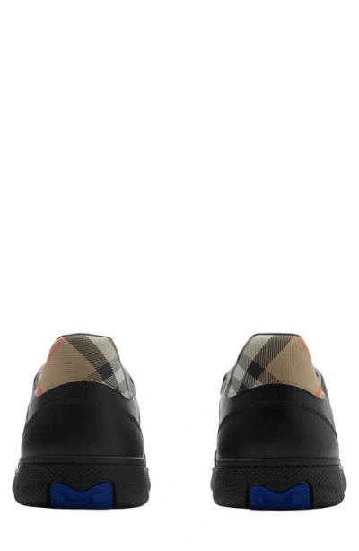 Burberry Indigo Blue Leather And Check Sneaker Terrace Men In Black/sand Ip Check
