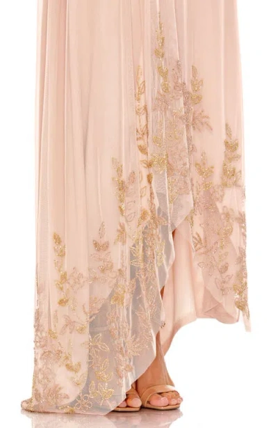 Mac Duggal 9218 Metallic Floral High Low Formal Evening Dress In Pink