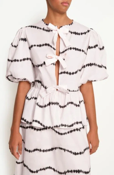 The Lulo Project Orquid Tie Front Stretch Cotton Top In Beige Waves