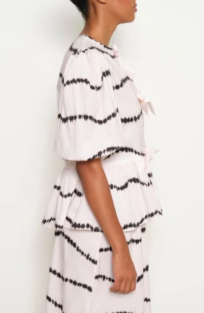 The Lulo Project Orquid Tie Front Stretch Cotton Top In Beige Waves