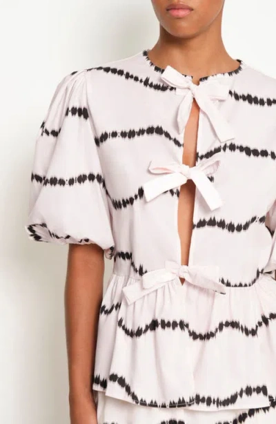 The Lulo Project Orquid Tie Front Stretch Cotton Top In Beige Waves